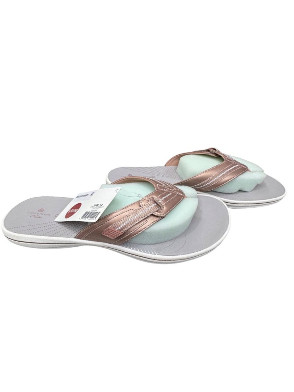 Rose Gold Flip Flops Clarks Cloudsteppers Brinkley Jazzh 12M Comfortable Sandals - Picture 8 of 11